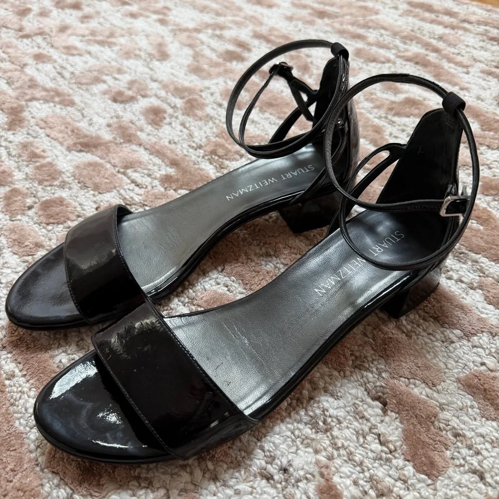 Stuart Weitzman Black Patent Low Block Heel Pumps – Size 9 - Picture 3 of 7